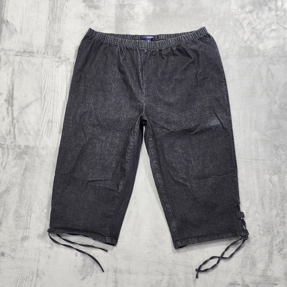 Denim 24/7 Pants Womens 26W Black Capri‎ Crop Pull On Lace Up Hem Stretch Casual